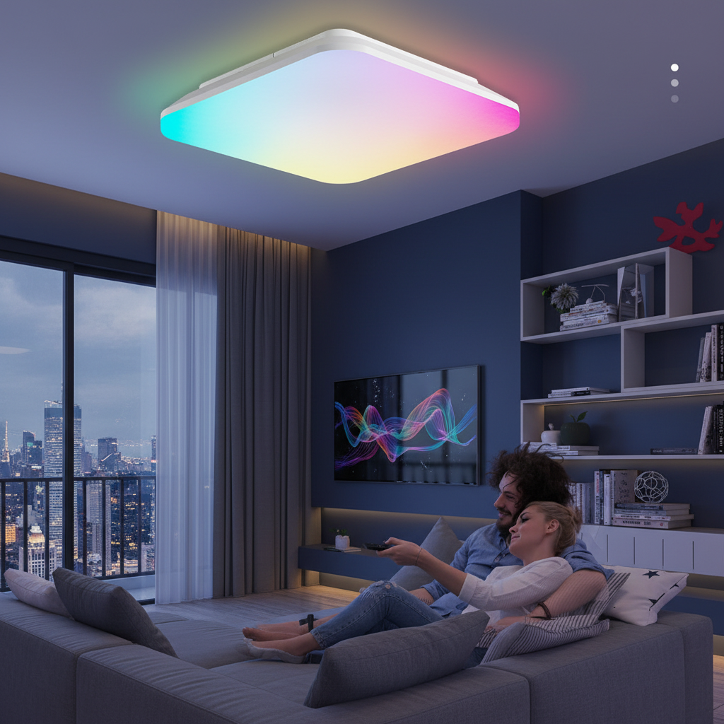 Plafón cuadrado RGBCW a todo color con panel inteligente de control remoto, 24W, atenuación inteligente