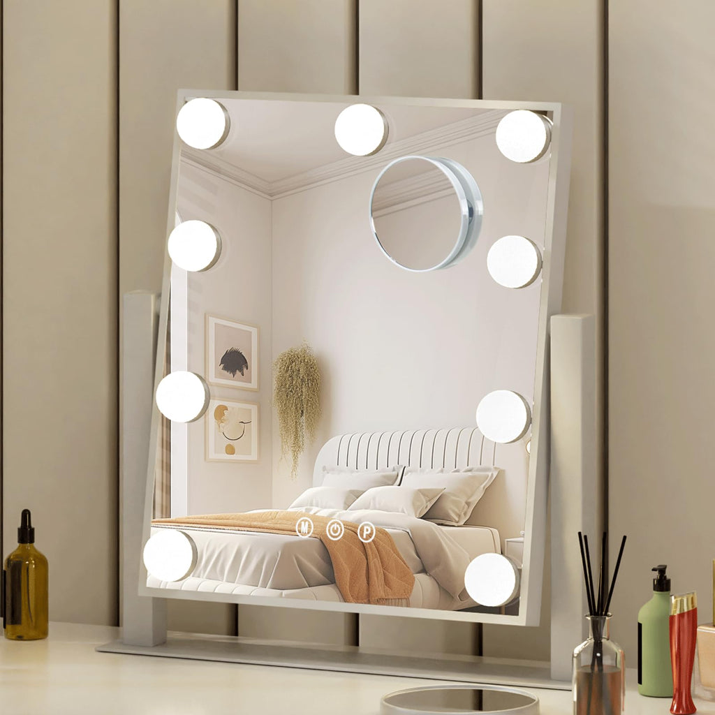 Vanity Mirror with Lights 12" L x 14" W   9 LED Bulbs, 3 Color Lighting Modes, 360°Rotation