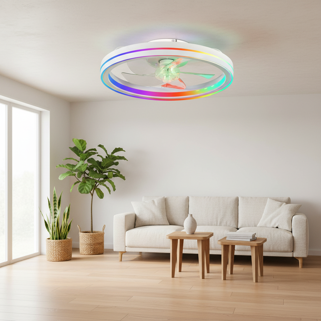 RGB Ceiling Fans With Lights, 19  Smart LED With Remote APP Control, No Blades Fan, Dimmable