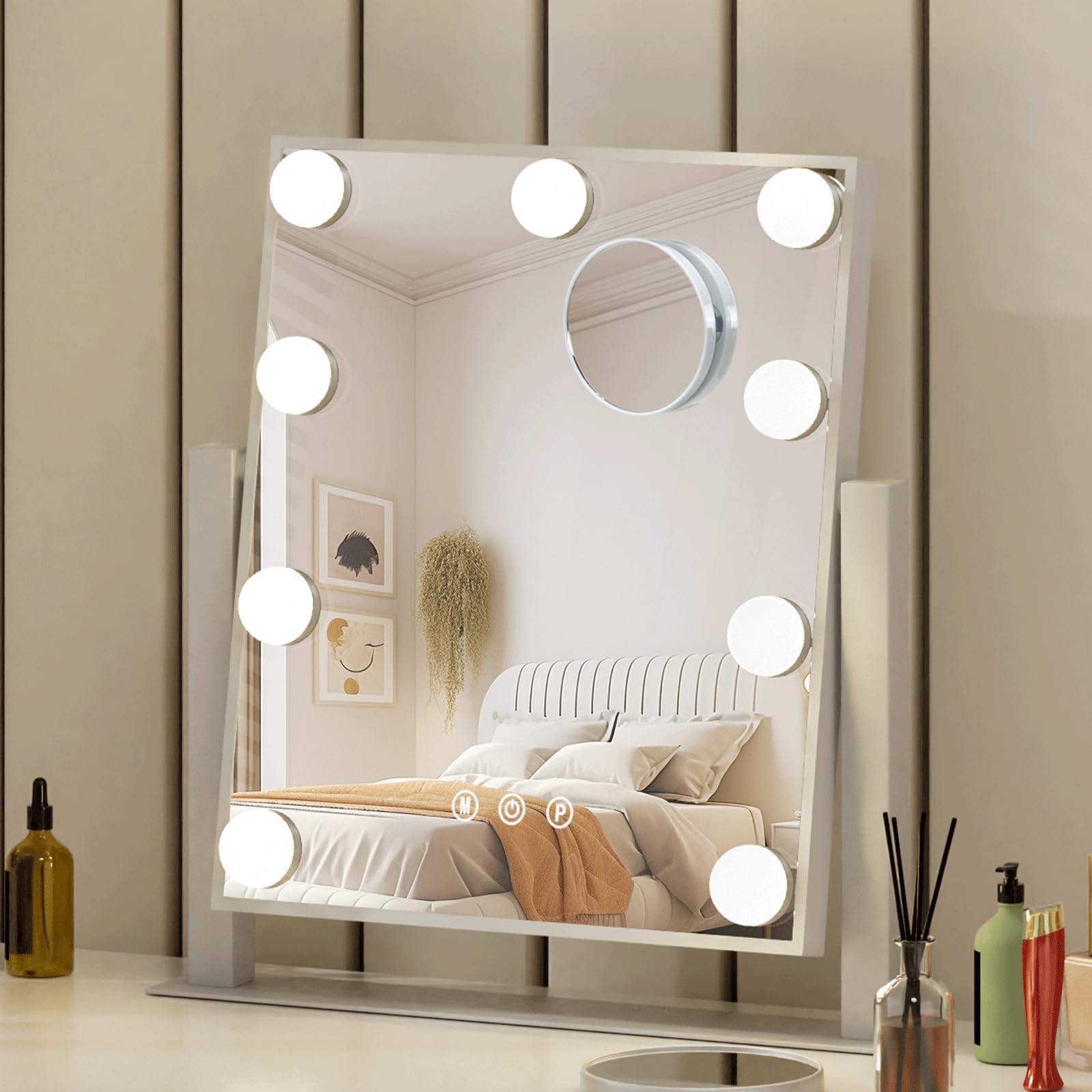 Vanity Mirror with Lights 12" L x 14" W   9 LED Bulbs, 3 Color Lighting Modes, 360°Rotation