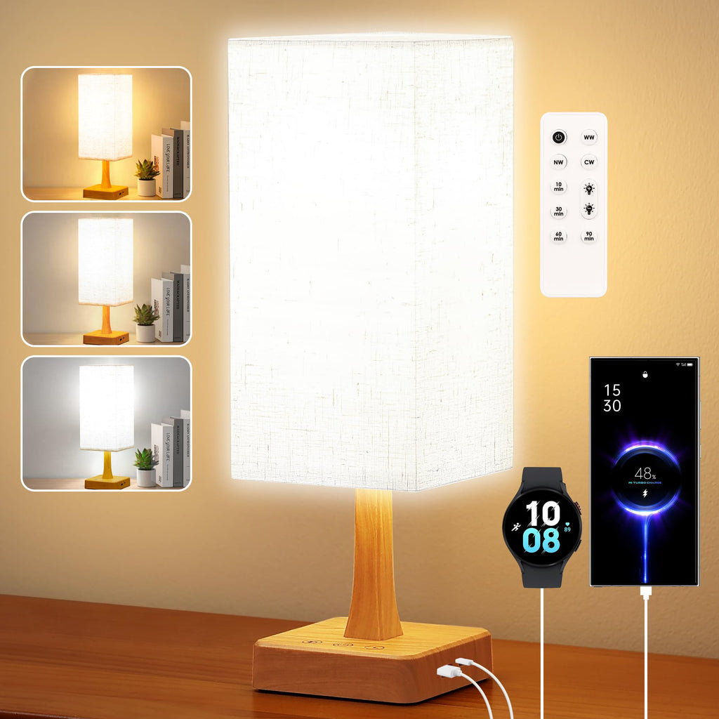 Light Therapy Lamp 10000 Lux Therapy Light with Remote Upgrade Size 3 Color Temperatures 5 Brightness Level Full Spectrum Sunlight Lamp with USB C & A Ports Home/Office Use As Lift Mood Grain 24W