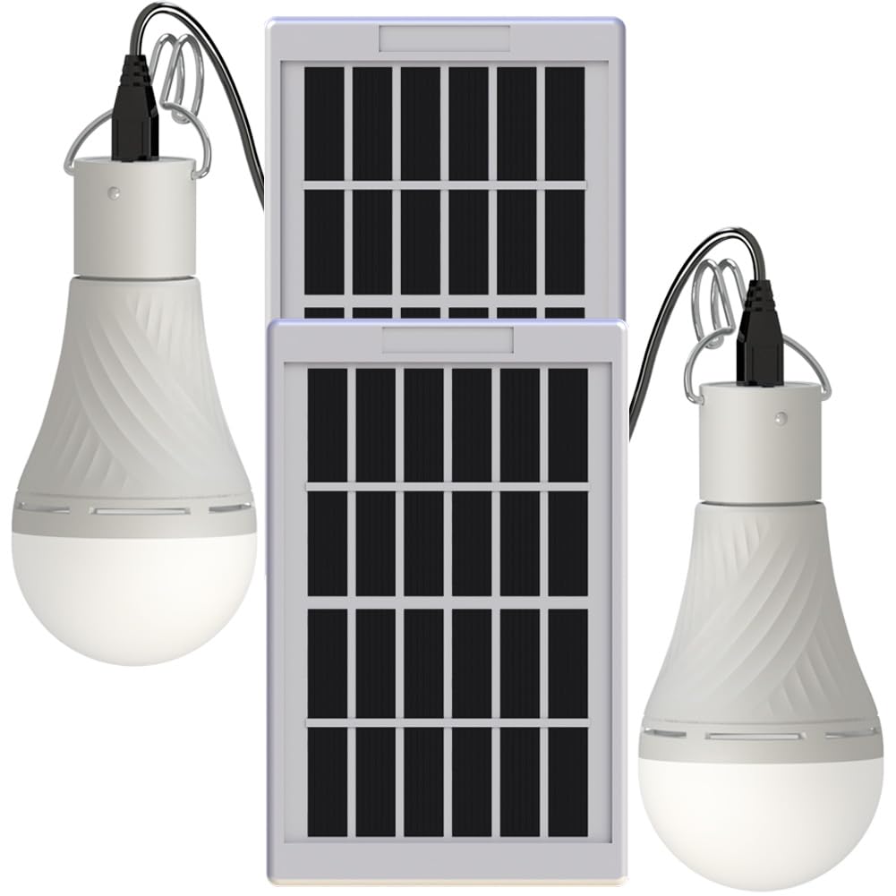 Dusk to Dawn Solar Light Bulbs for Indoor Home and Chicken Coop, Portable, Sola 2-Pack