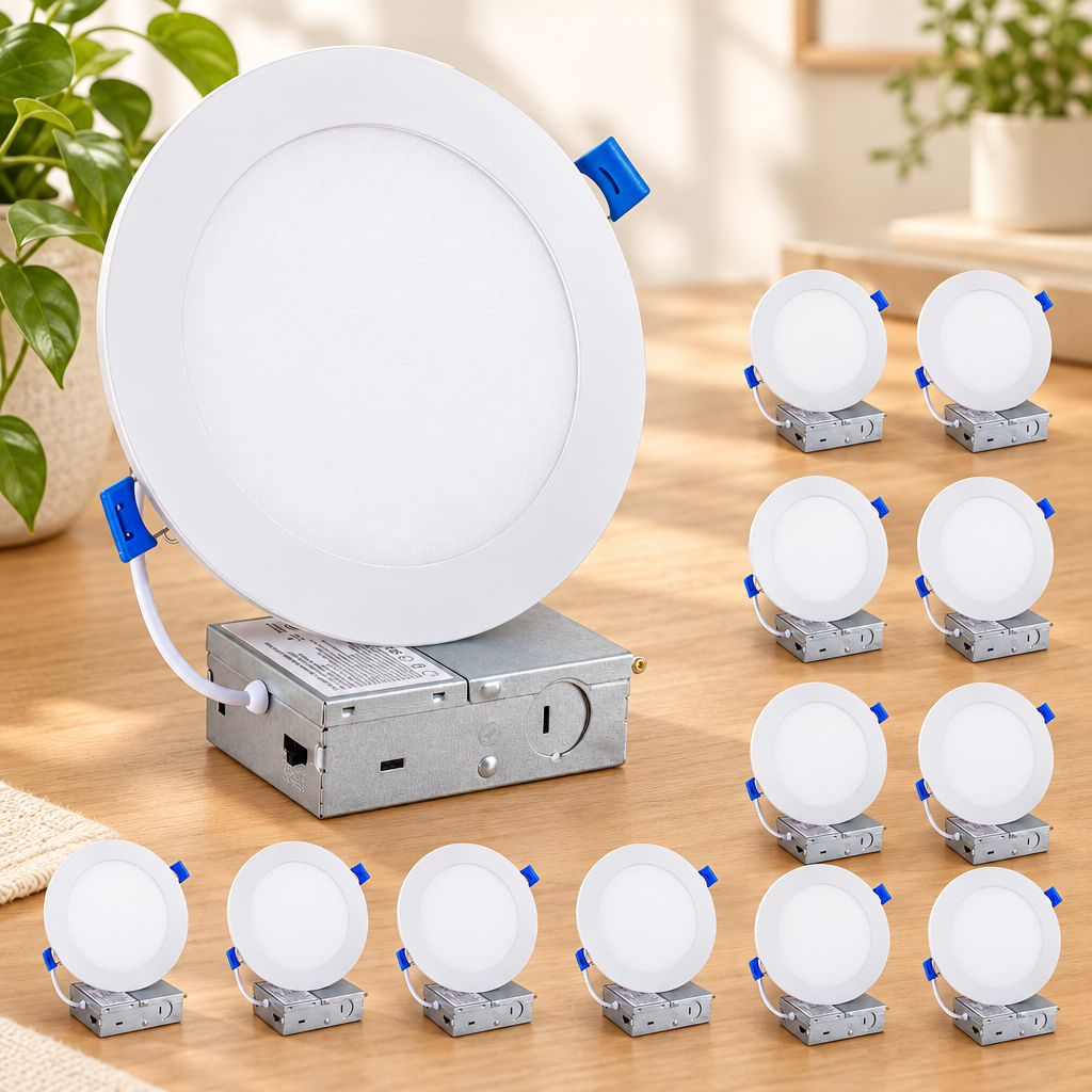 White LED Recessed Ceiling Light, Dimmable, 12 Pack